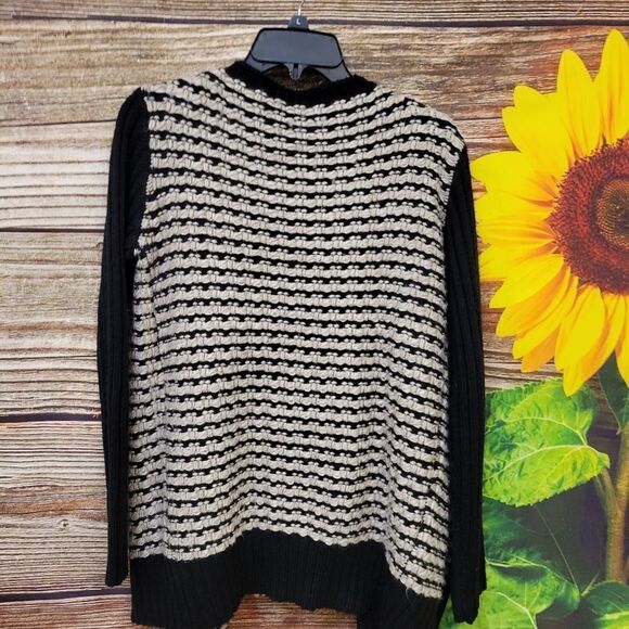 Sioni open Knitted cardigan sweater size large black/tan Pre-owned - Picture 2 of 6